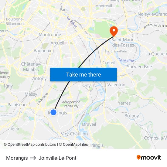 Morangis to Joinville-Le-Pont map