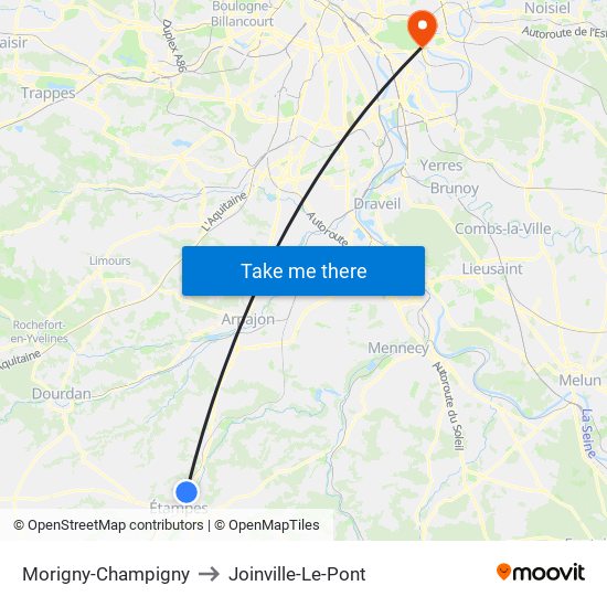Morigny-Champigny to Joinville-Le-Pont map
