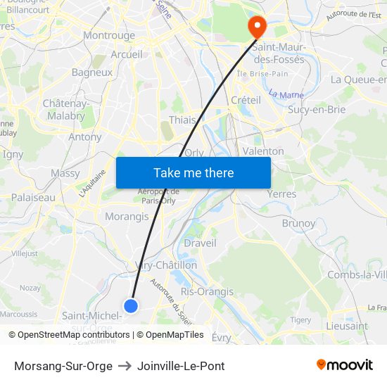 Morsang-Sur-Orge to Joinville-Le-Pont map