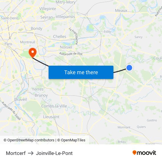 Mortcerf to Joinville-Le-Pont map
