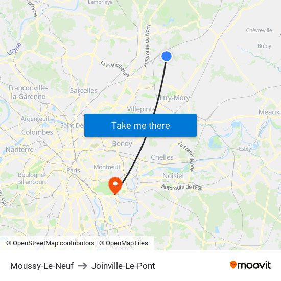 Moussy-Le-Neuf to Joinville-Le-Pont map