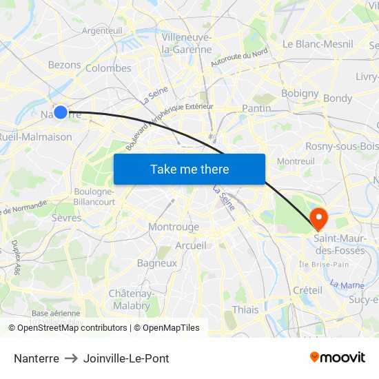 Nanterre to Joinville-Le-Pont map