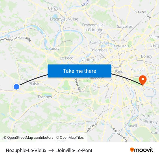 Neauphle-Le-Vieux to Joinville-Le-Pont map
