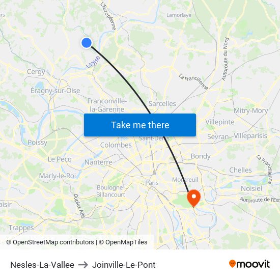 Nesles-La-Vallee to Joinville-Le-Pont map