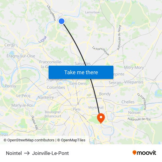 Nointel to Joinville-Le-Pont map