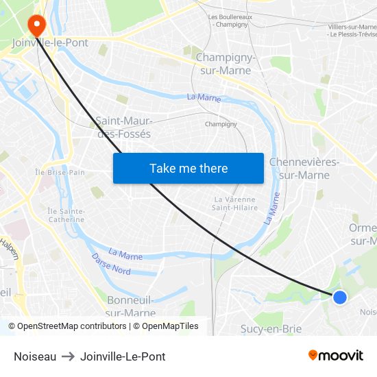 Noiseau to Joinville-Le-Pont map