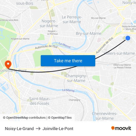 Noisy-Le-Grand to Joinville-Le-Pont map