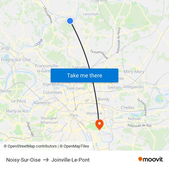 Noisy-Sur-Oise to Joinville-Le-Pont map