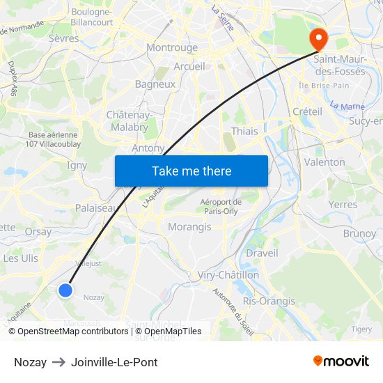 Nozay to Joinville-Le-Pont map