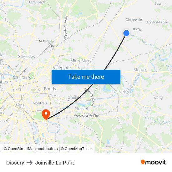 Oissery to Joinville-Le-Pont map