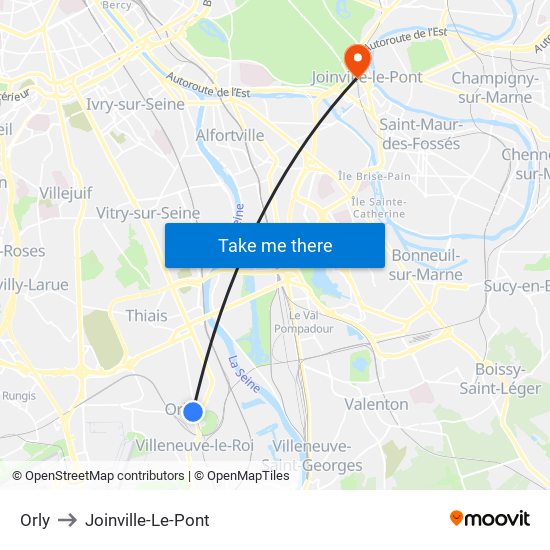 Orly to Joinville-Le-Pont map