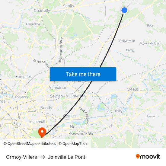 Ormoy-Villers to Joinville-Le-Pont map