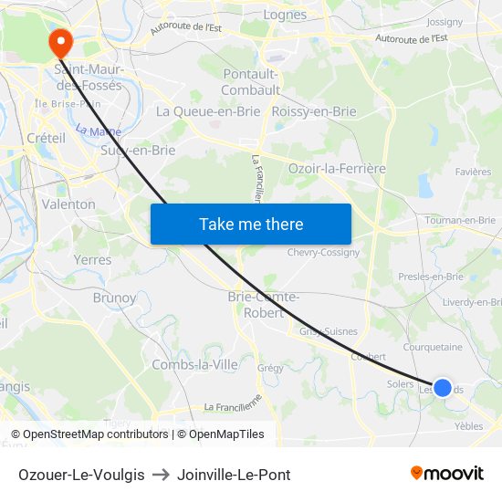 Ozouer-Le-Voulgis to Joinville-Le-Pont map