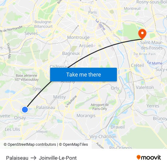 Palaiseau to Joinville-Le-Pont map