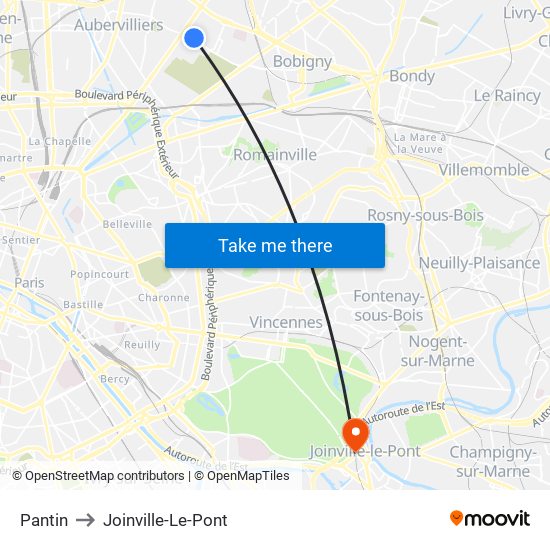 Pantin to Joinville-Le-Pont map