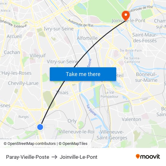 Paray-Vieille-Poste to Joinville-Le-Pont map