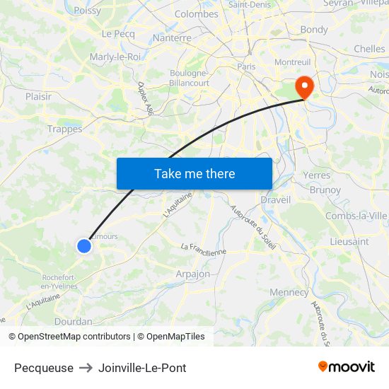 Pecqueuse to Joinville-Le-Pont map