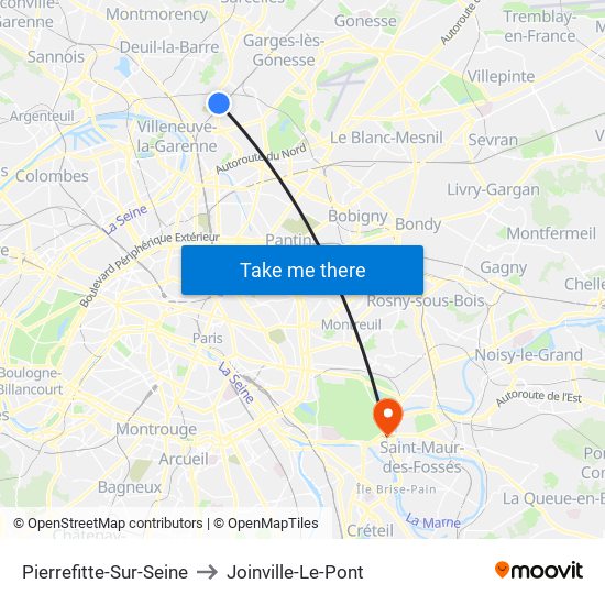 Pierrefitte-Sur-Seine to Joinville-Le-Pont map