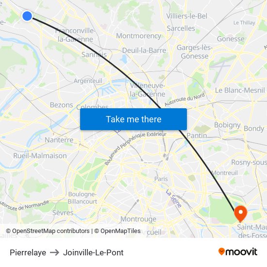 Pierrelaye to Joinville-Le-Pont map