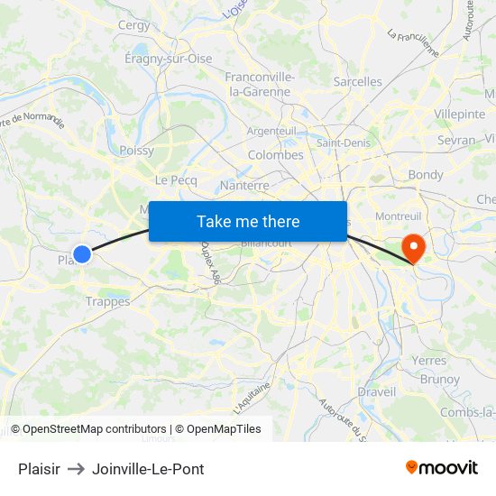 Plaisir to Joinville-Le-Pont map