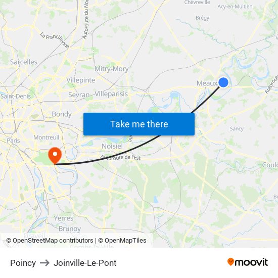 Poincy to Joinville-Le-Pont map