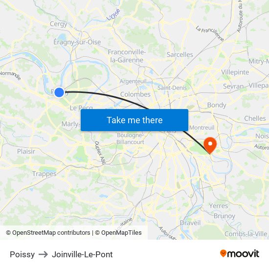 Poissy to Joinville-Le-Pont map
