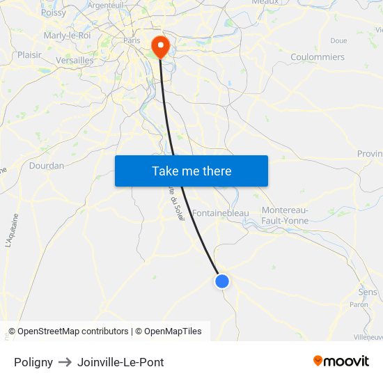 Poligny to Joinville-Le-Pont map