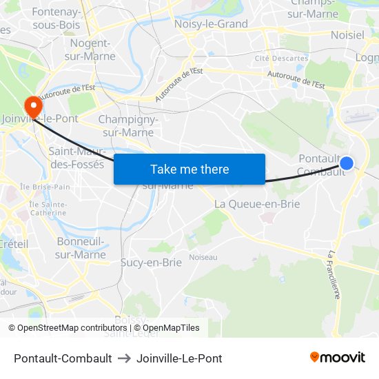 Pontault-Combault to Joinville-Le-Pont map