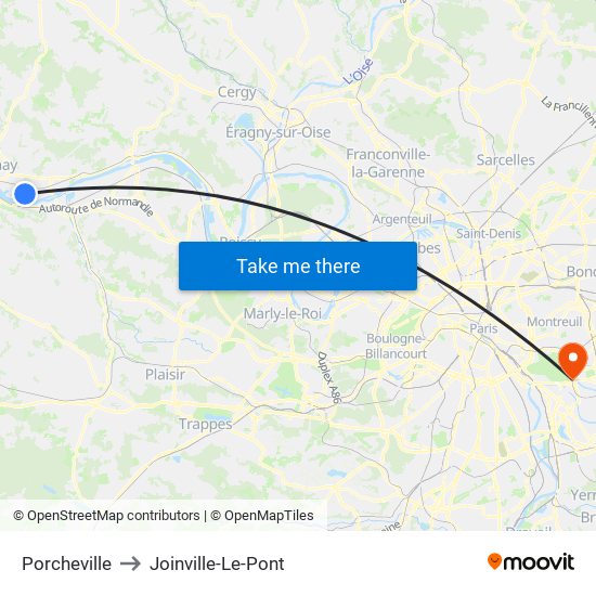 Porcheville to Joinville-Le-Pont map