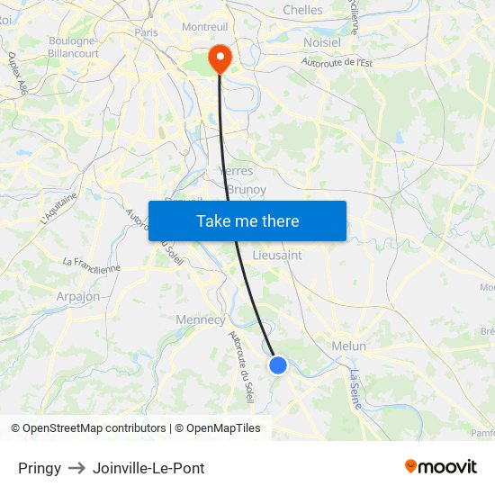 Pringy to Joinville-Le-Pont map