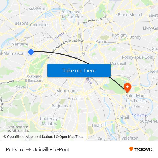 Puteaux to Joinville-Le-Pont map