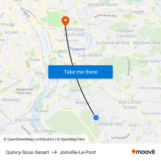 Quincy-Sous-Senart to Joinville-Le-Pont map