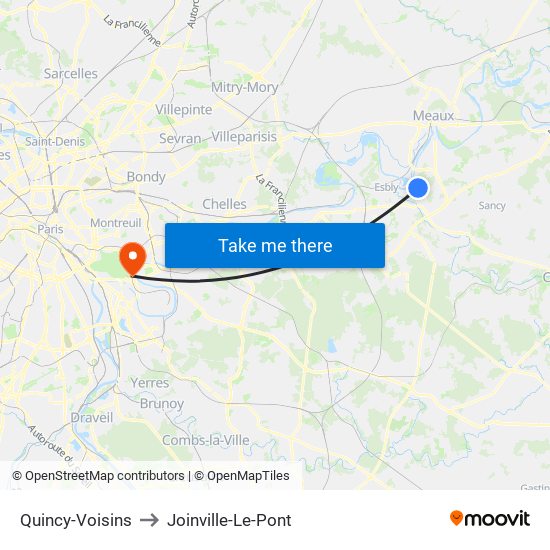 Quincy-Voisins to Joinville-Le-Pont map