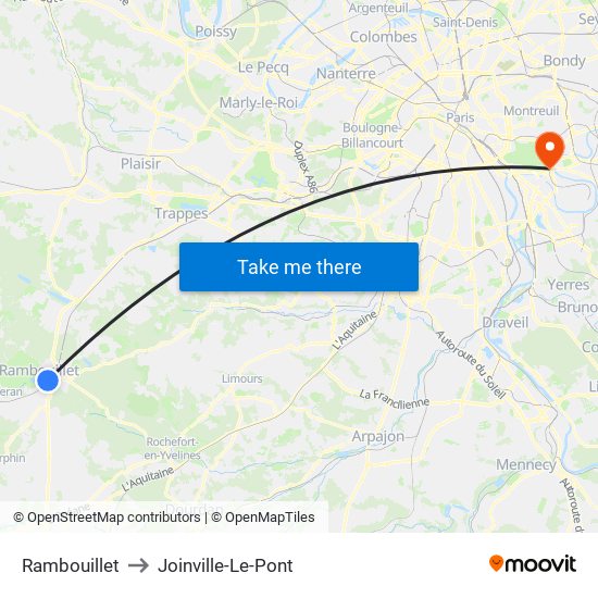 Rambouillet to Joinville-Le-Pont map