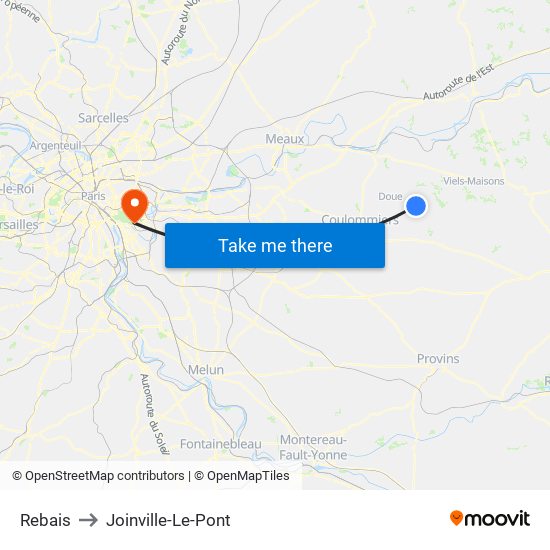Rebais to Joinville-Le-Pont map