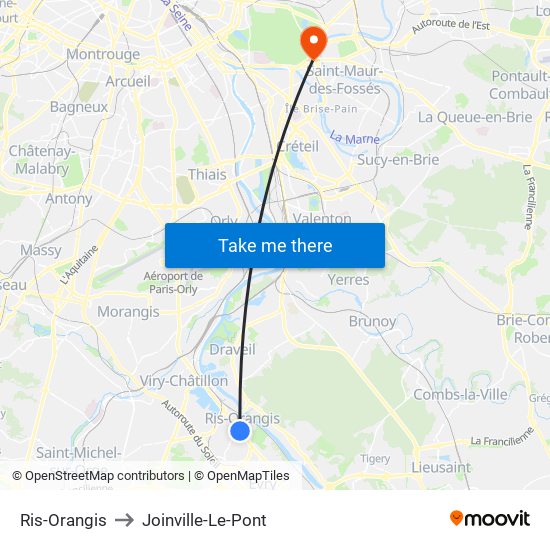 Ris-Orangis to Joinville-Le-Pont map