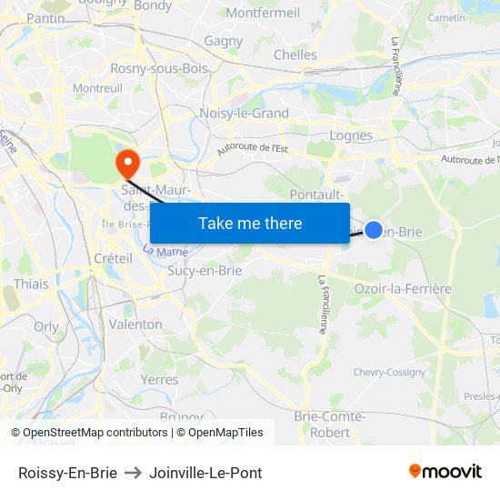 Roissy-En-Brie to Joinville-Le-Pont map