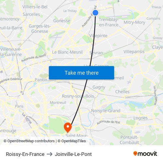 Roissy-En-France to Joinville-Le-Pont map