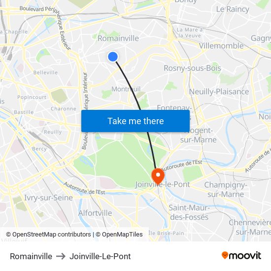 Romainville to Joinville-Le-Pont map