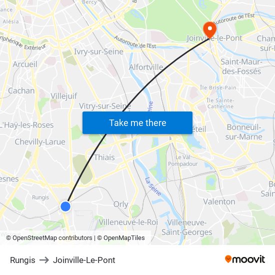 Rungis to Joinville-Le-Pont map
