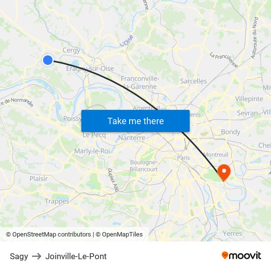 Sagy to Joinville-Le-Pont map