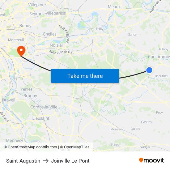 Saint-Augustin to Joinville-Le-Pont map