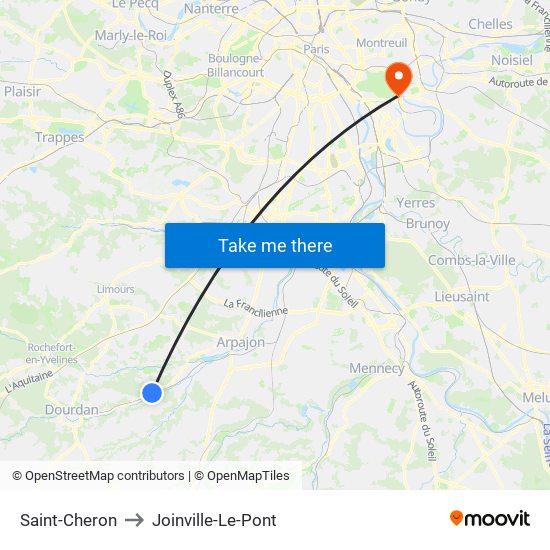 Saint-Cheron to Joinville-Le-Pont map