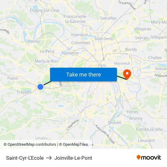 Saint-Cyr-L'Ecole to Joinville-Le-Pont map
