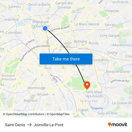Saint-Denis to Joinville-Le-Pont map