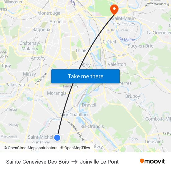 Sainte-Genevieve-Des-Bois to Joinville-Le-Pont map