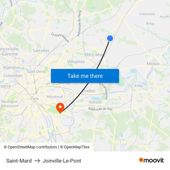 Saint-Mard to Joinville-Le-Pont map