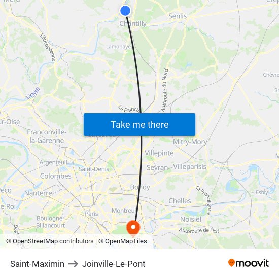 Saint-Maximin to Joinville-Le-Pont map