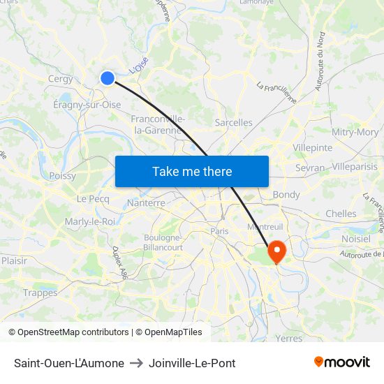 Saint-Ouen-L'Aumone to Joinville-Le-Pont map