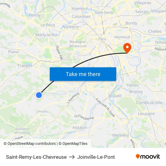 Saint-Remy-Les-Chevreuse to Joinville-Le-Pont map